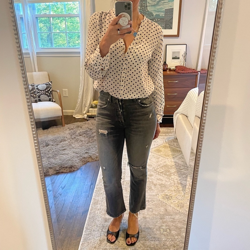 Post LA Adaptation Crop Kick Flare Distressed Black Jeans